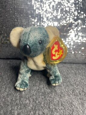 Eucalyptus The Koala: Ty Marbled Teal and Cream Koala Beanie Baby with Heart Tag